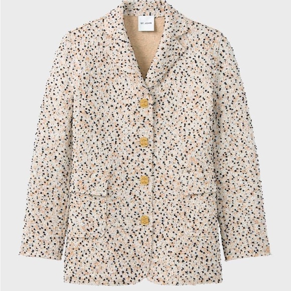 St. John - Textured Tweed Raw-Edge Single-Breasted Jacket - Picture 1 of 1